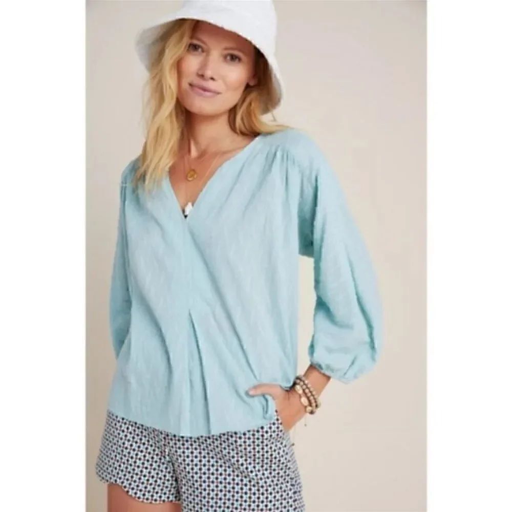 ANTHROPOLOGIE DOLAN Alvia Peasant Top Light Blue Women’s Size Small